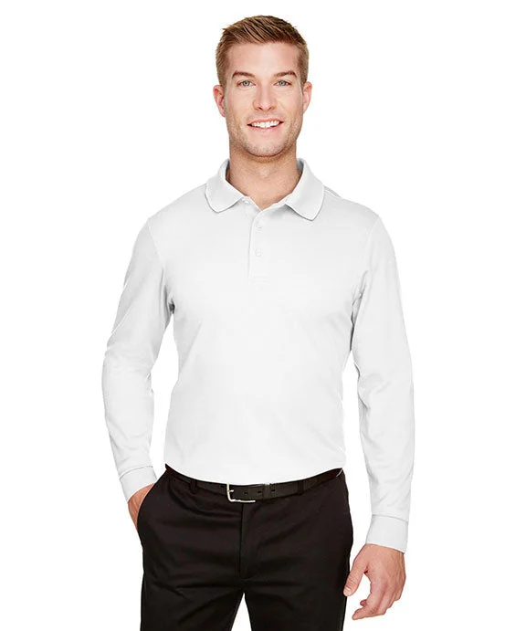 DG20L - Devon & Jones CrownLux Performance® Mens Plaited Long Sleeve Polo Shirt | White