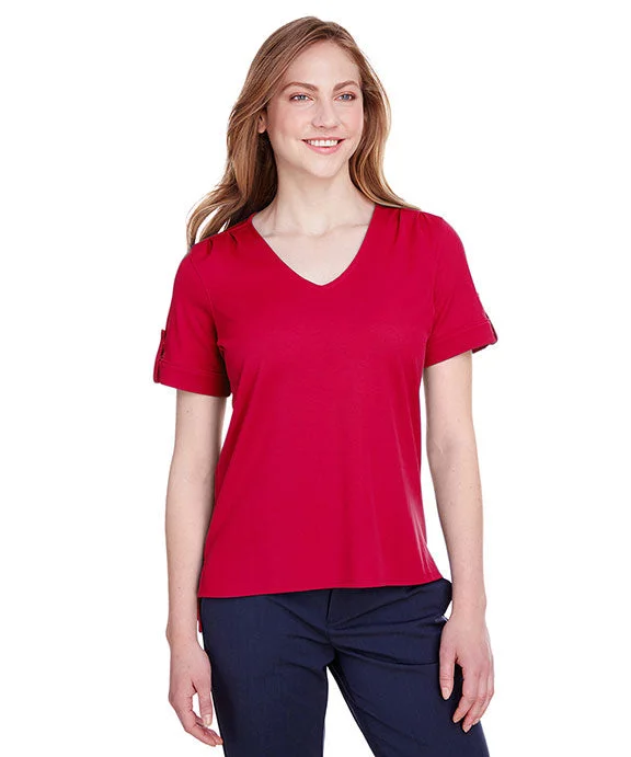 DG20WB - Devon & Jones Ladies CrownLux Performance™ Plaited Rolled-Sleeve Top | Red