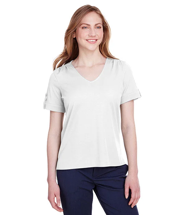 DG20WB - Devon & Jones Ladies CrownLux Performance™ Plaited Rolled-Sleeve Top | White