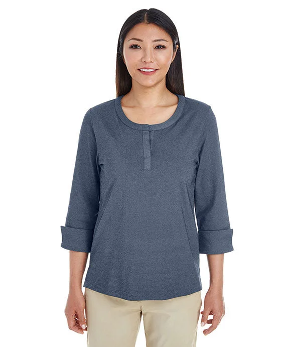 DG230W - Devon & Jones Ladies Central Cotton Blend Mélange Knit Top | Navy Heather