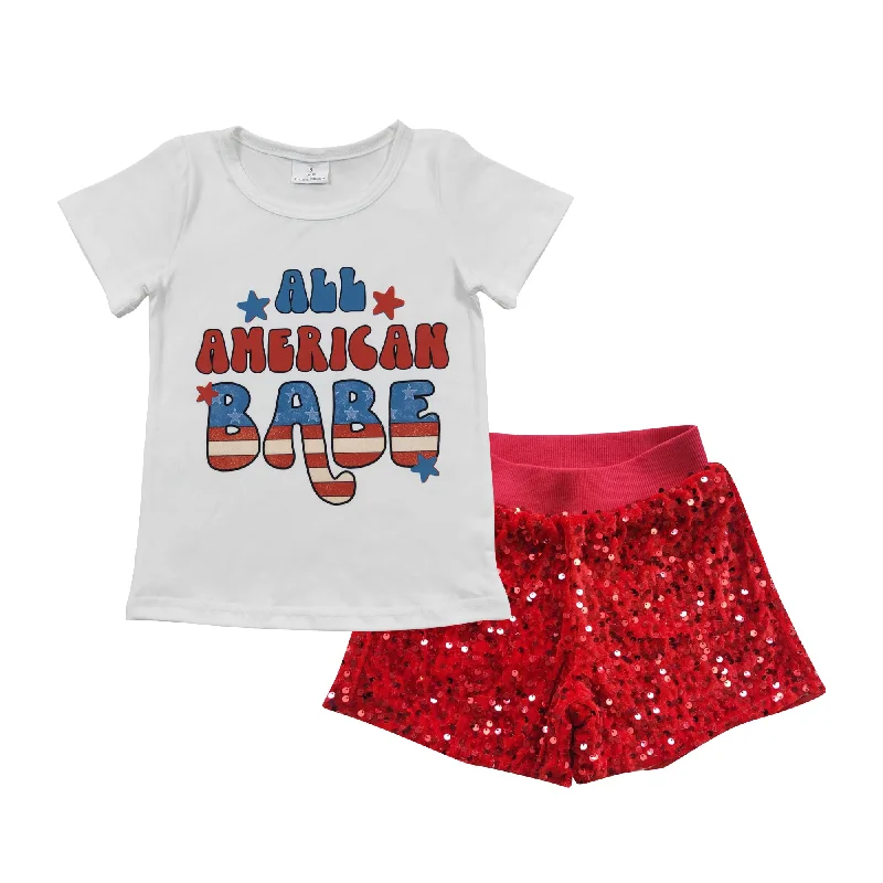 4th of July American babe tops sequin shorts sets GSSO0350