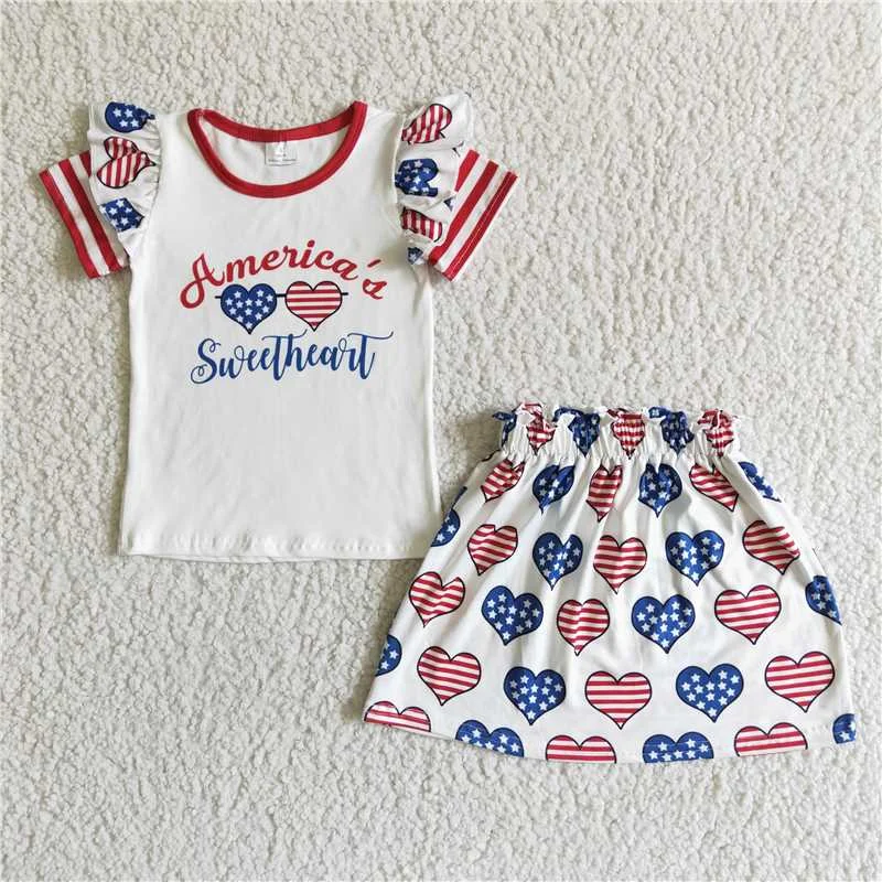 4th of July tops skirts sets GSSO0051