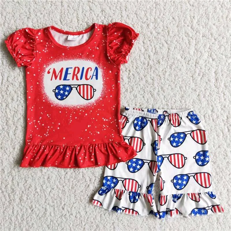 America Red Tops Shorts Set