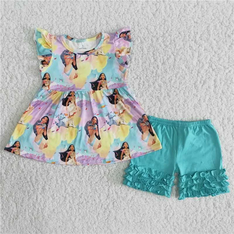 cartoon princess Tops frilly shorts set B4-2