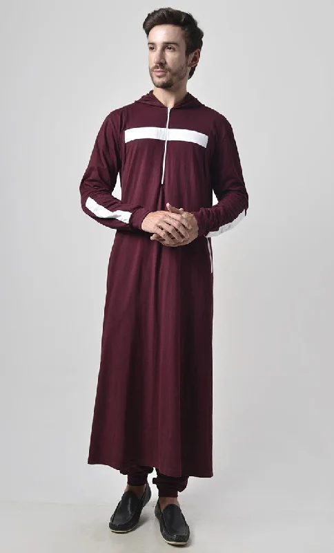 Color Stripe Casual Everyday Jersey Set for Men (Maroon)