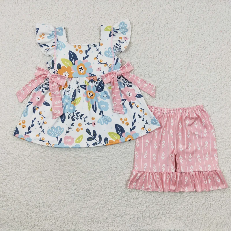 floral bowties tops frilly shorts sets GSSO0241