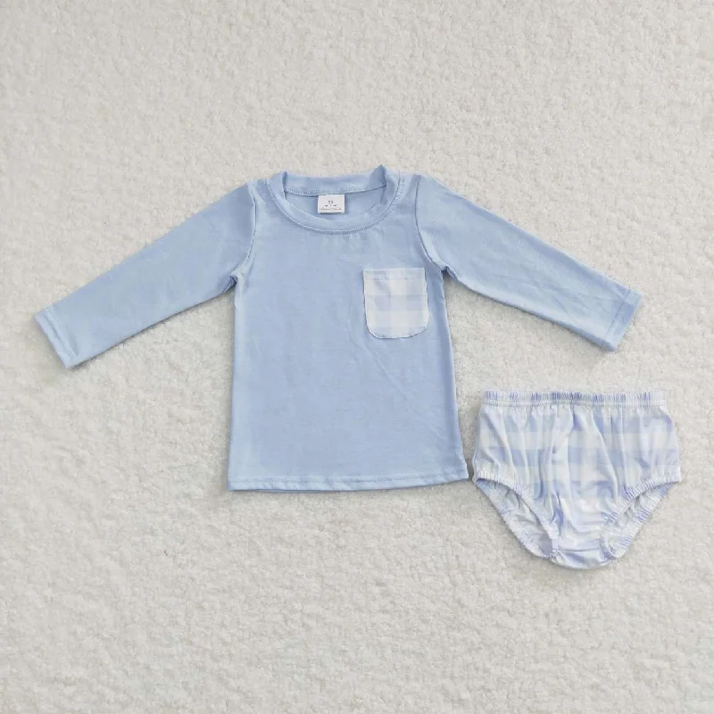 GBO0194 baby boy clothes blue plain bummies set