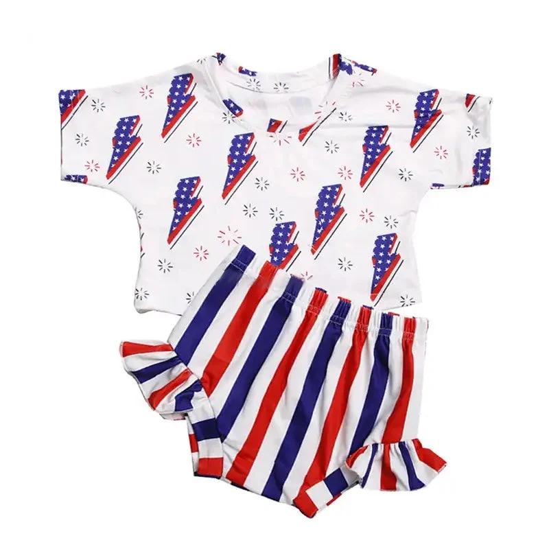 GBO0238 pre-order baby girl lightning 4th of July patriotic bummies sets