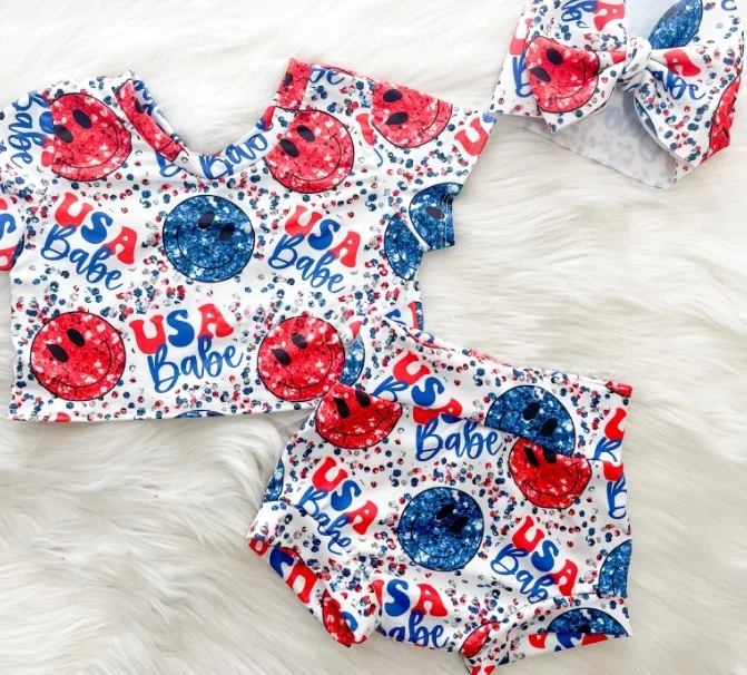 GBO0246 pre-order baby girl clothes girl USA 4th of July patriotic summer bummies sets