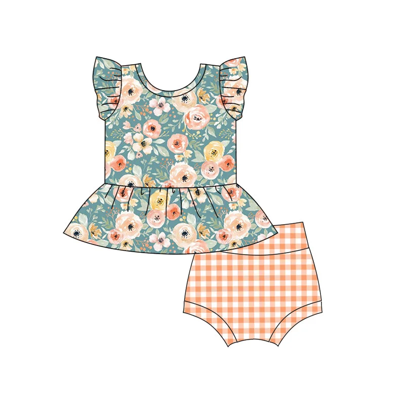 GBO0253 pre-order baby girl clothes orange flowers girl summer bummies sets