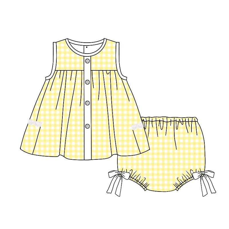 GBO0261 pre-order baby girl clothes yellow plaid girl summer bummies sets