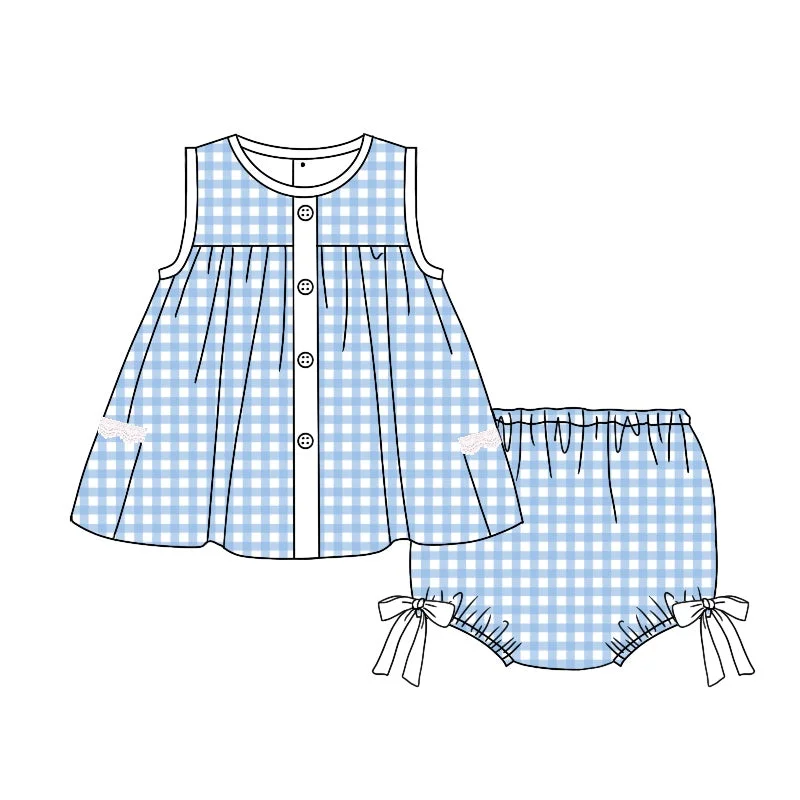 GBO0262 pre-order baby girl clothes blue plaid girl summer bummies sets