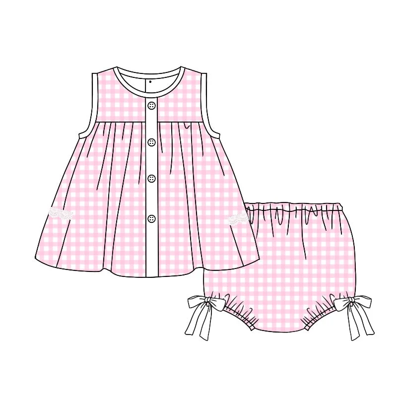 GBO0263 pre-order baby girl clothes pink plaid girl summer bummies sets