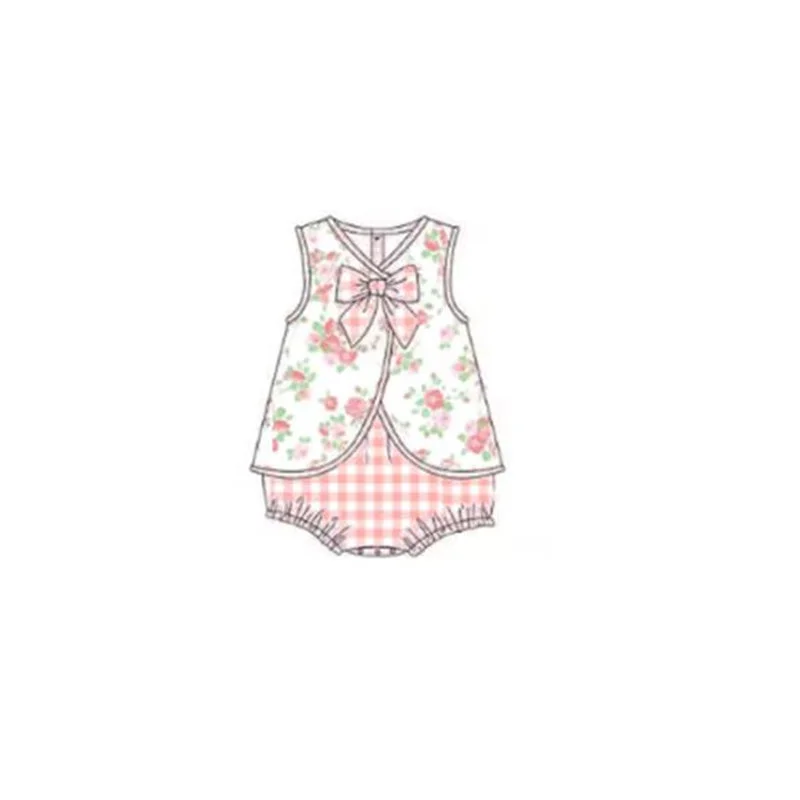 GBO0265 pre-order baby girl clothes pink flower girl summer bummies sets