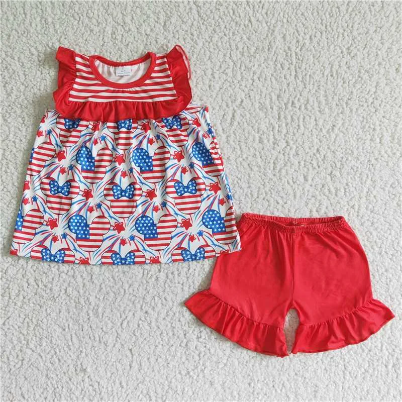 girls 4th of July cartoon tops red shorts sets GSSO0055