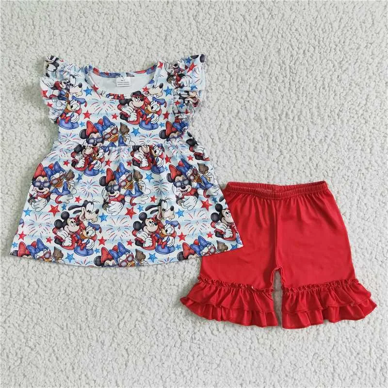 girls 4th of July cartoon tops red shorts sets GSSO0094