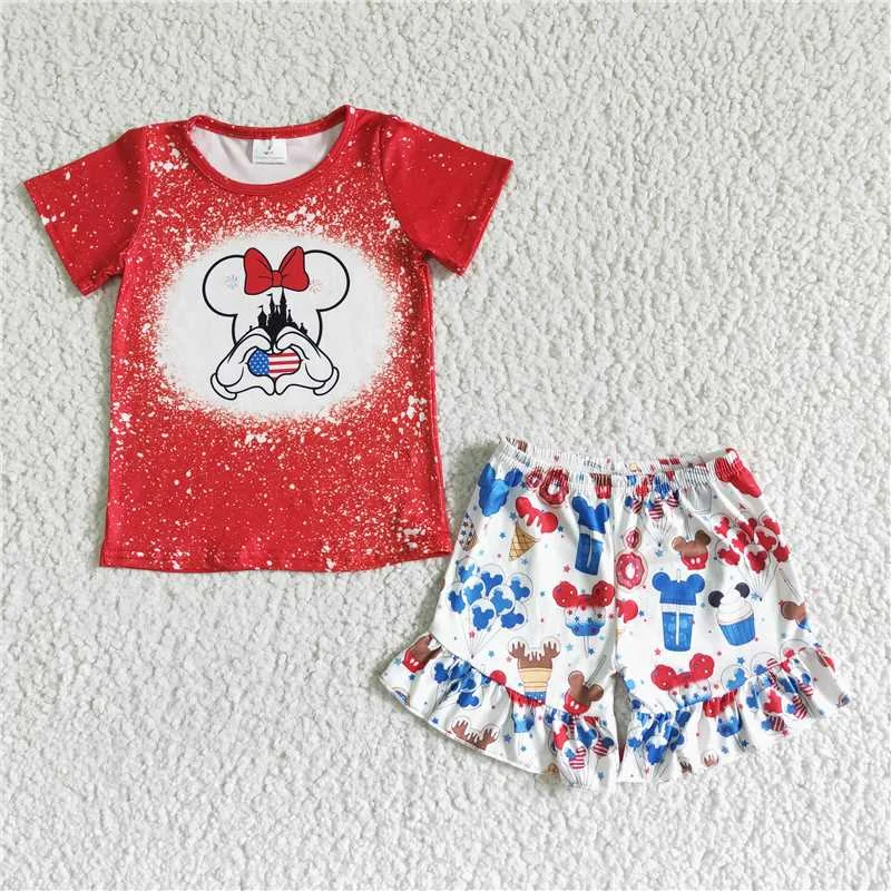 girls 4th of July cartoon tops shorts sets GSSO0110