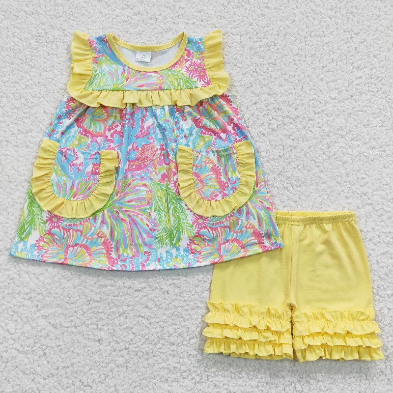 girls floral tie-dyeing tops shorts sets GSSO0337