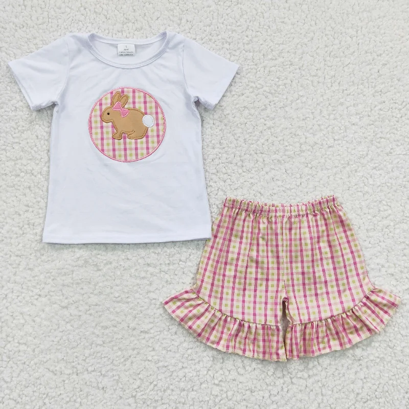 girls rabbit embroidery tees shorts sets GSSO0158