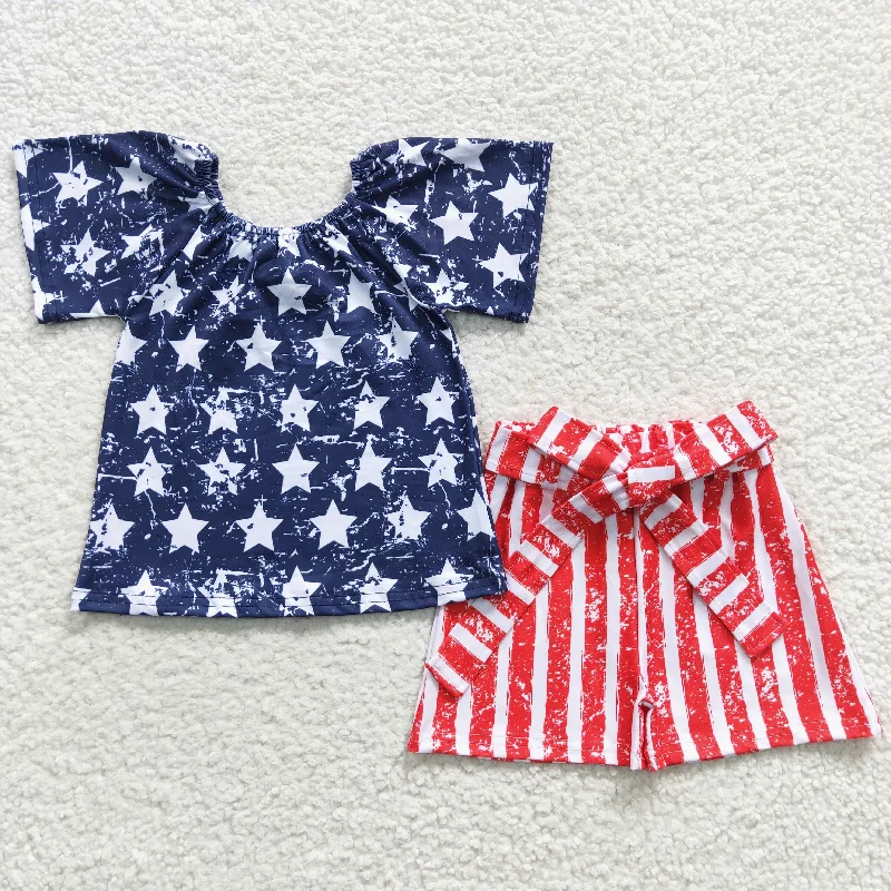 girls star tops striped shorts 4th of July clothes sets D13-29