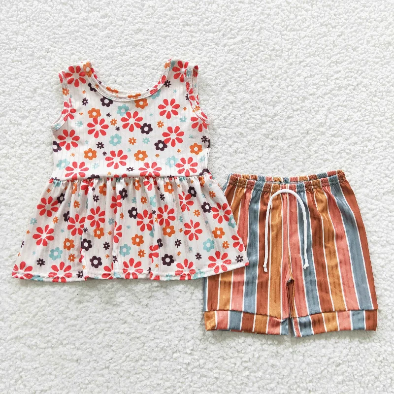 girls summer floral tops shorts sets GSSO0339