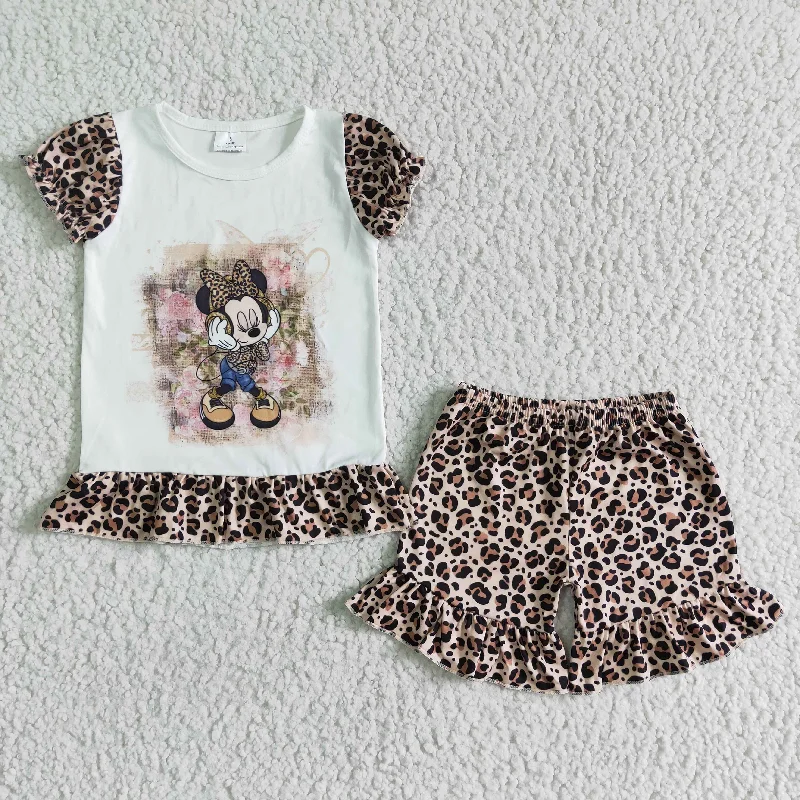 Mickey Leopard Tops Shorts Set GSSO0079