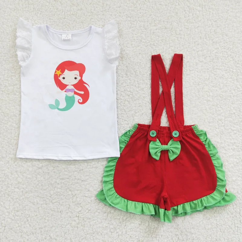 princess tops red suspender shorts sets C3-11