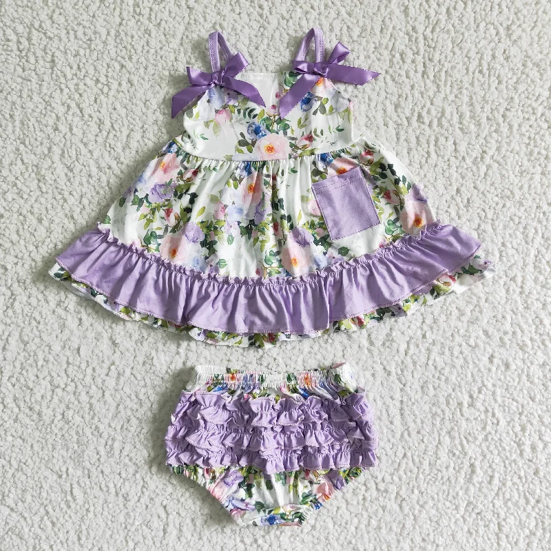 Purple Floral tops Bummie Set GBO0038