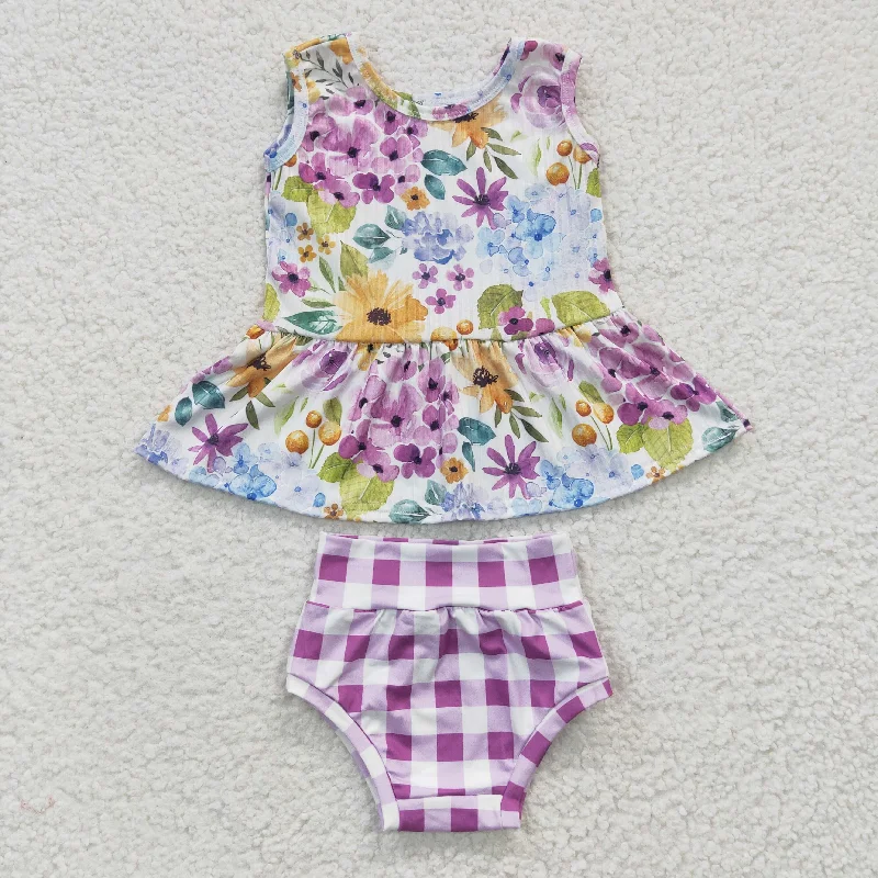 purple floral tops Bummies Sets GBO0086