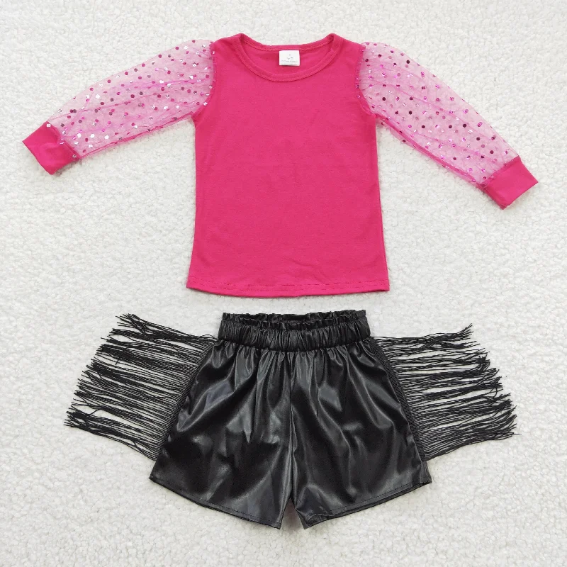 sequin sleeve tops tassel shorts sets GSSO0334