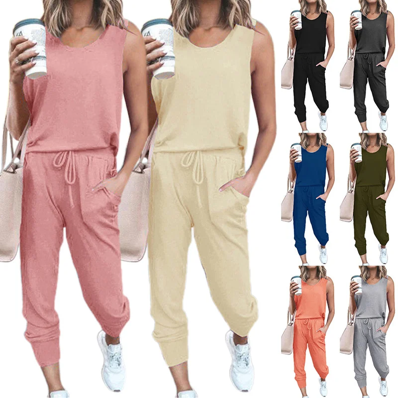 Women's Tracksuit Set Sleeveless Tops + Pants Trousers Sports Fitness Loungewear