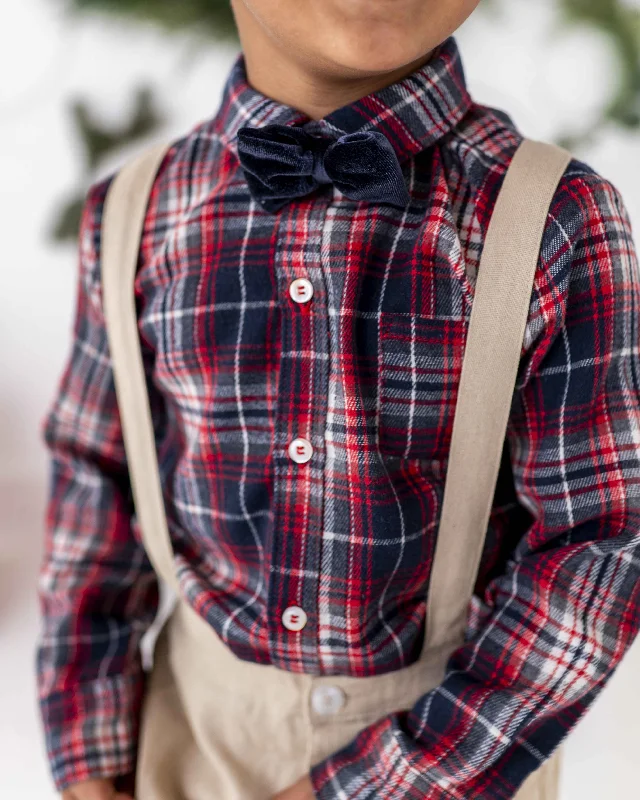 Bamboo Linen Button Down Shirt - Navy & Red Plaid