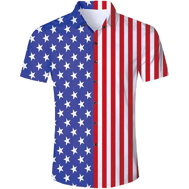 Blue American Flag Funny Button Up Shirt