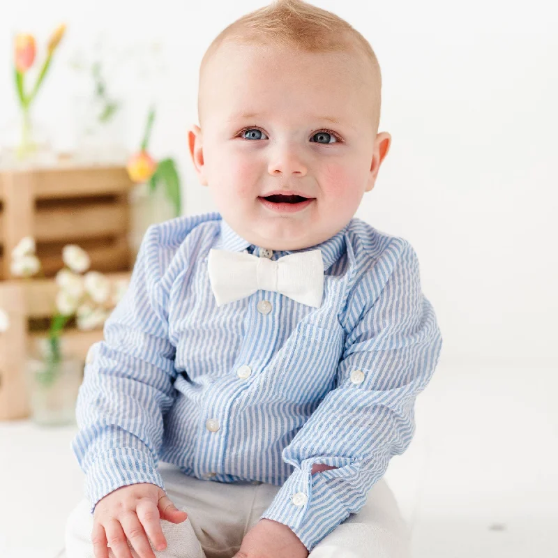 Blue Seersucker Button Down Shirt