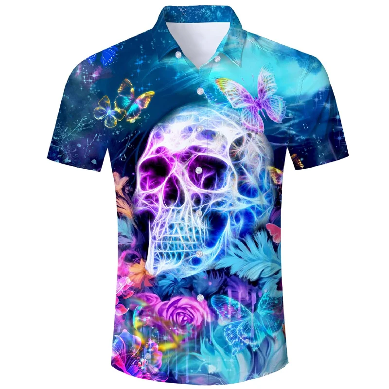 Butterfly Skull Blue Funny Hawaiian Shirt