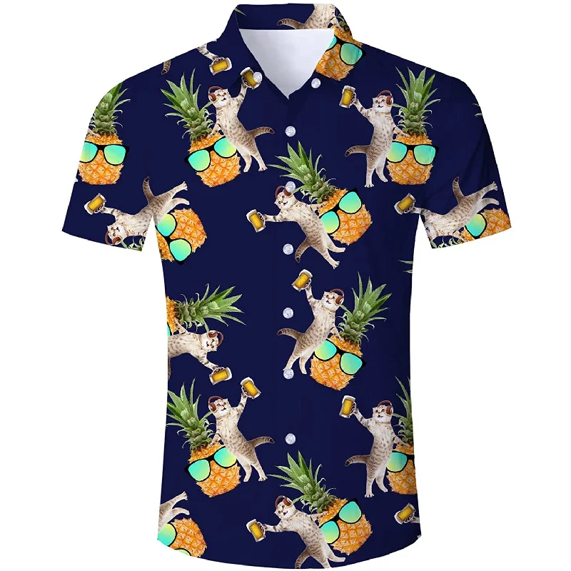 DJ Beer Cat Pineapple Funny Hawaiian Shirt