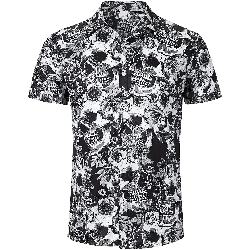 Gray Flowers Skull Funny Hawaiian Shirt