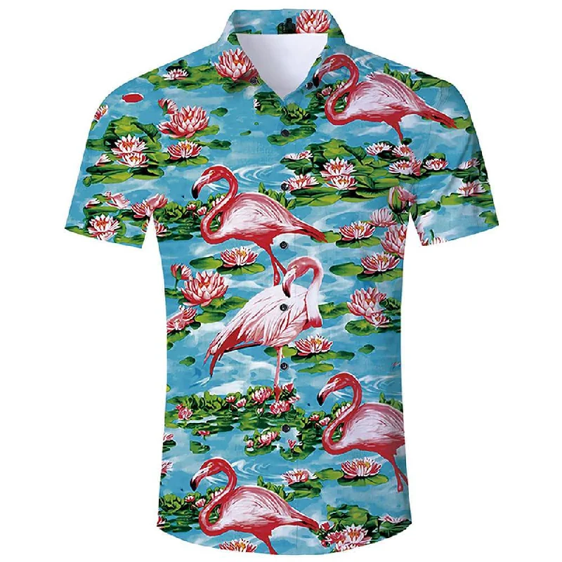 Lotus Pink Flamingo Ugly Hawaiian Shirt