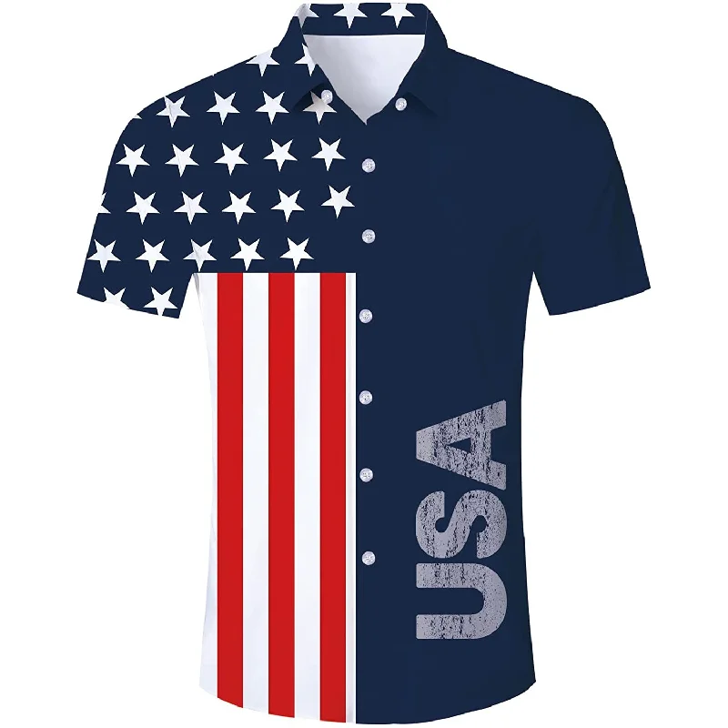 Navy American Flag Funny Button Up Shirt