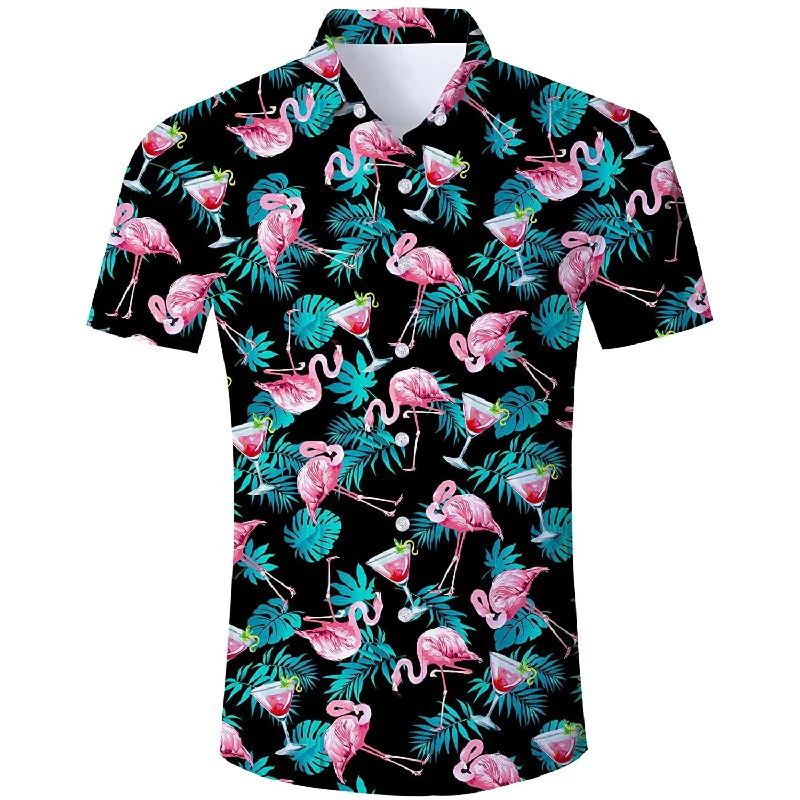 Pink Flamingo Funny Hawaiian Shirt with Palm Leaf