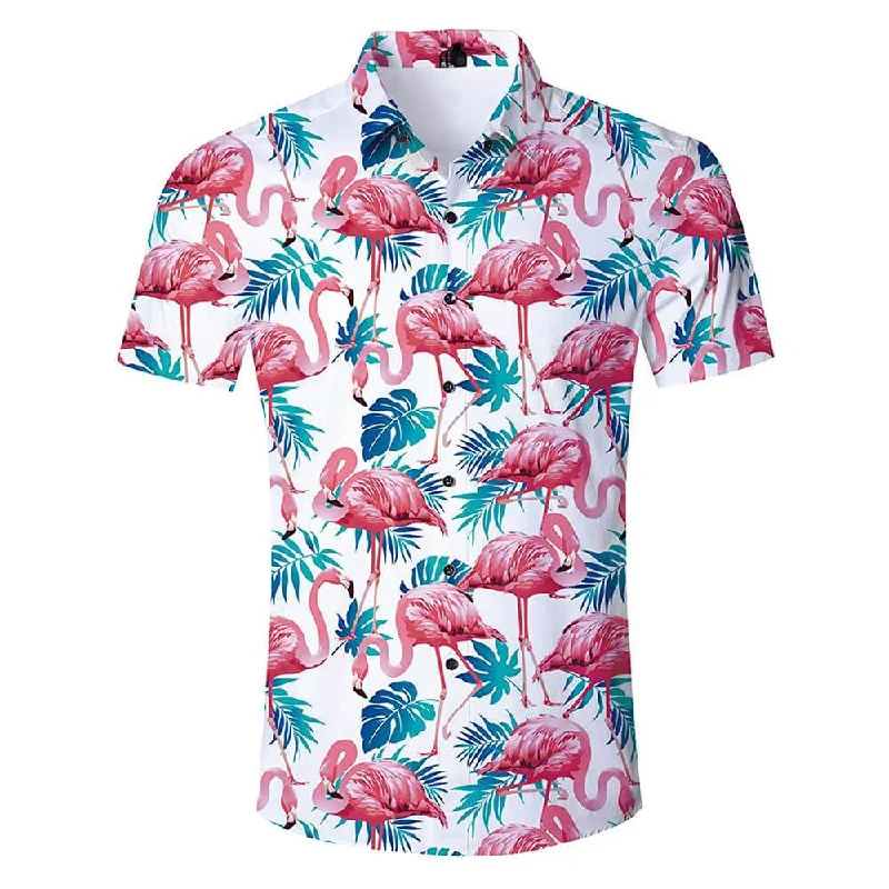 Pink Flamingo Funny Hawaiian Shirt with Palm Leaf