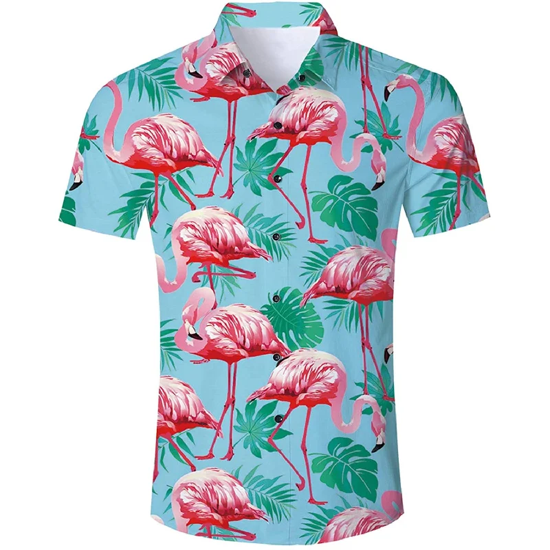 Pink Flamingo Funny Hawaiian Shirt with Palm Leaf