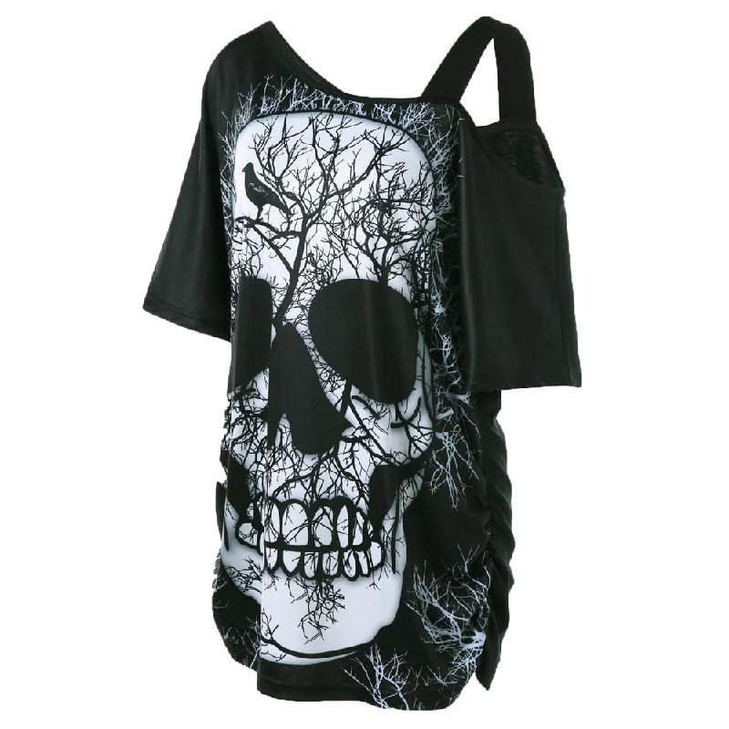 Short Sleeve Skew Collar Skull T-Shirt