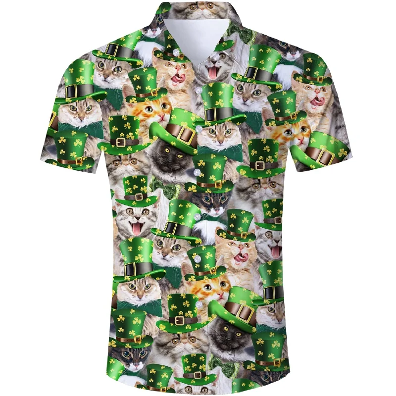 St Patrick's Cat Green Funny Hawaiian Shirt