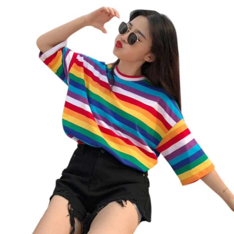 T-Shirt Women Rainbow Striped