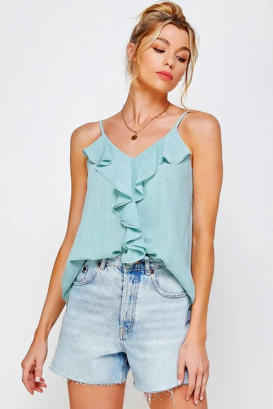 Textured Ruffle Frill Tank Top