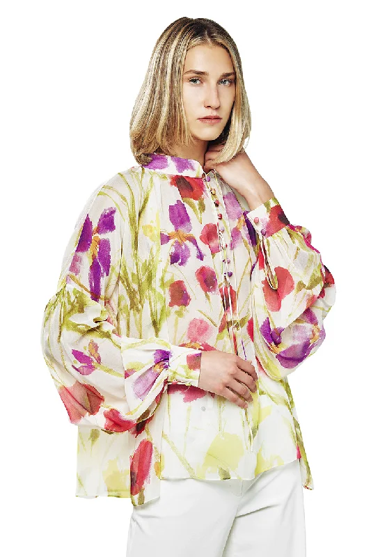 Floral Print Balloon Sleeve Chiffon Blouse