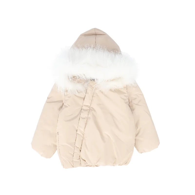 IBIS PINK/WHITE FUR TRIM PUFFER COAT