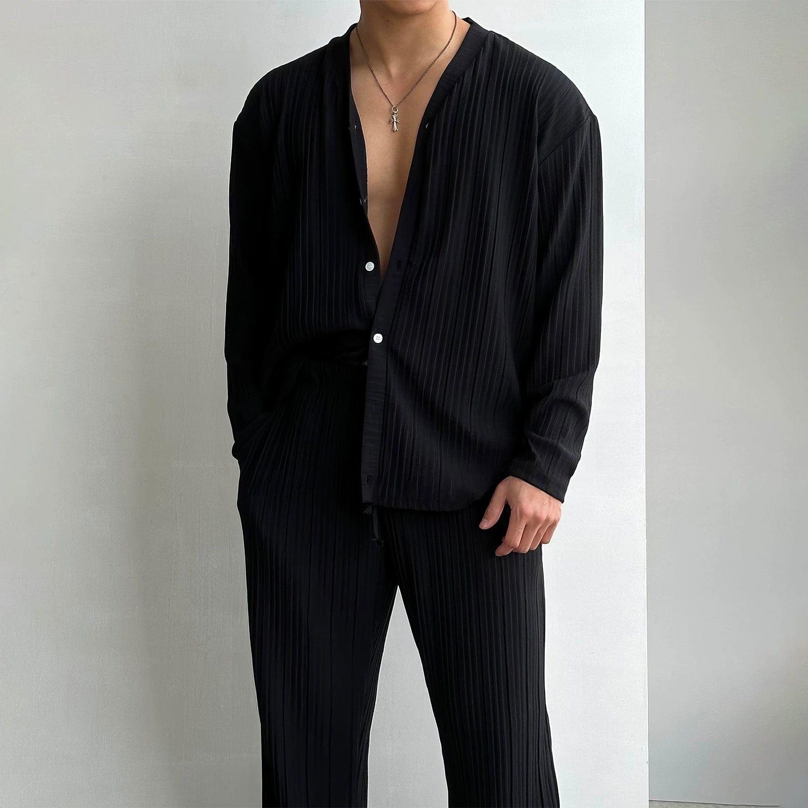 RT No. 10924 PLEATED CARDIGAN & STRAIGHT PANTS