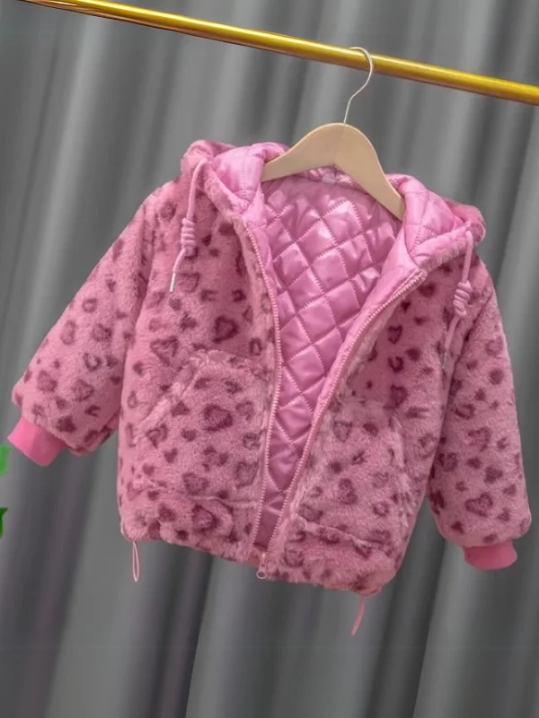 Warm Pink Leopard Hooded Fleece Coat